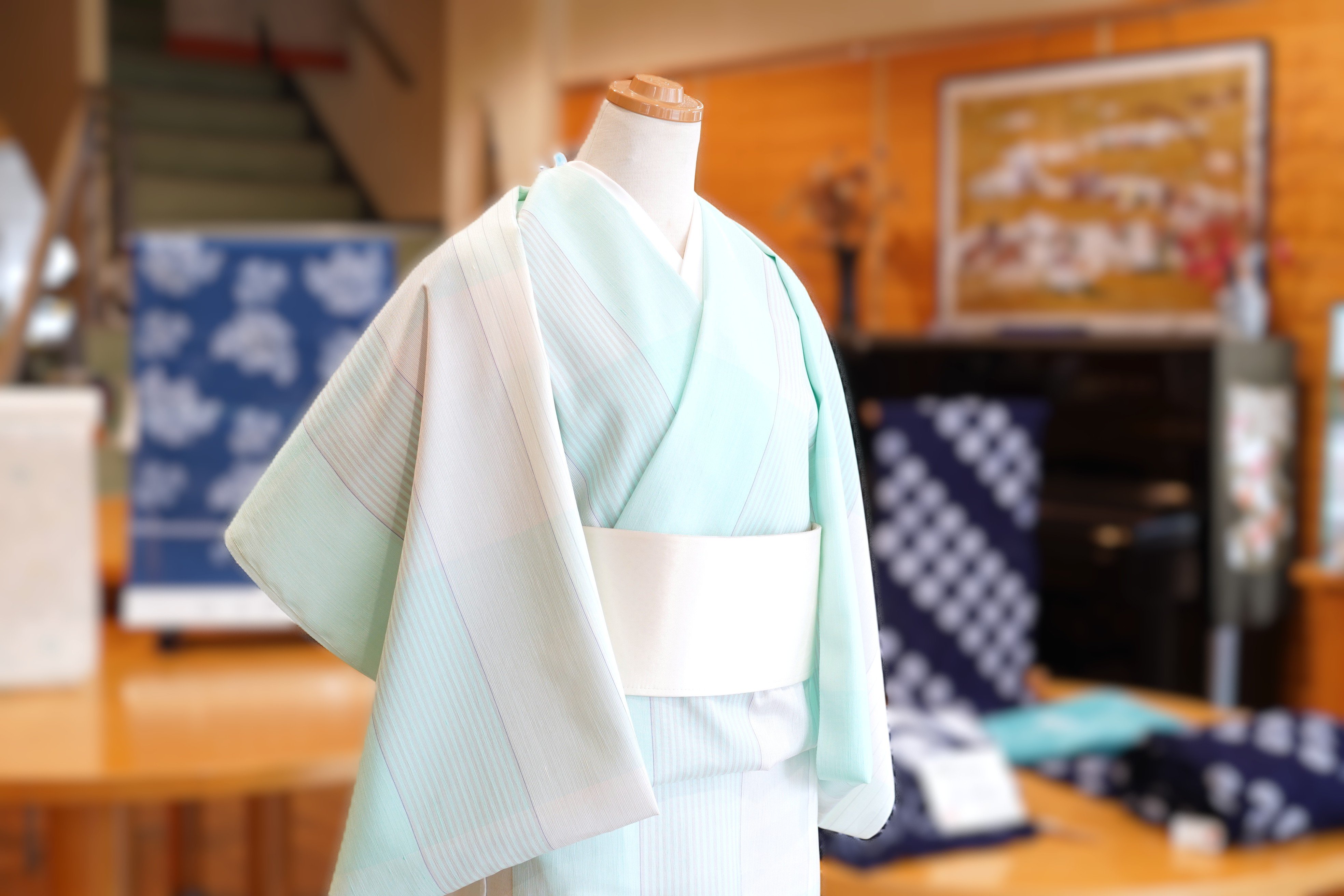 小千谷紬「樋口隆司・単衣～夏衣向き・湯揉み絹縮・遊び格子