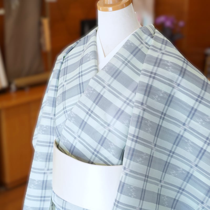 琉球かすり「壁上布・夏紬・格子・水色」 | MINOKO STORE