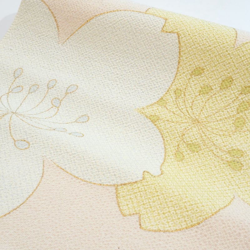 九寸帯(名古屋帯)「ちりめん染帯・疋田桜・象牙色」 | MINOKO STORE