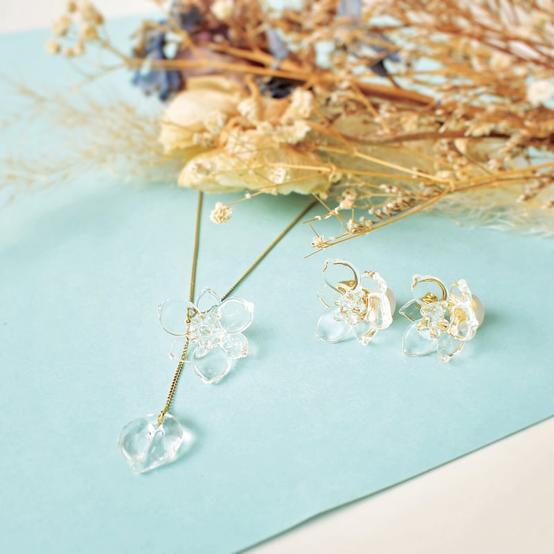 ニッケルフリー加工｜「ミズアオイ」ネックレス・イヤリング(ピアス