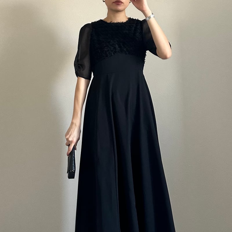 2way Cutフリンジ ジャガード ワンピース ブラック MAISON SPECIAL(メゾンスペシャル)｜2way Cut Fringe Jacquard