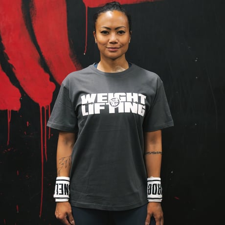 WE LIFT WEIGHTS ウエイトリフティングTシャツ　（グレー／ホワイト）