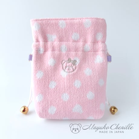 クマ刺繍付きグレー巾着バッグ　まゆこシェニール　本日のみ値下げ クマ刺繍付きグレー巾着バッグ まゆこシェニール 本日のみ値下げ