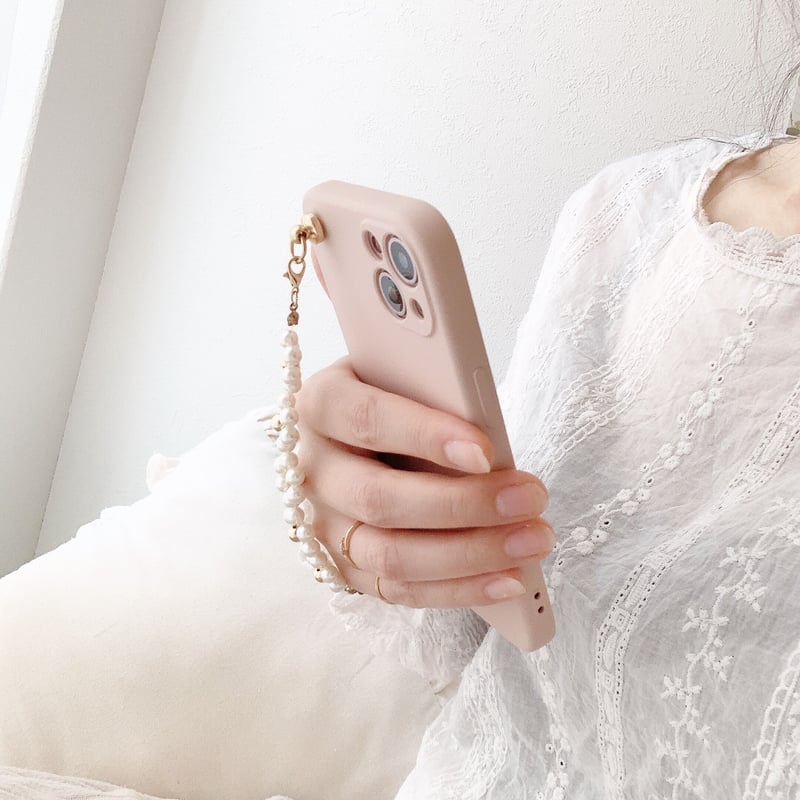 new♡お花パール♡キーリングハンガー✖️くすみpink case