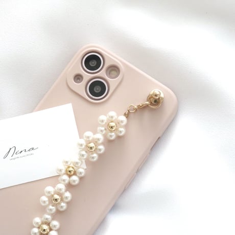 new♡お花パール♡キーリングハンガー✖️くすみpink case