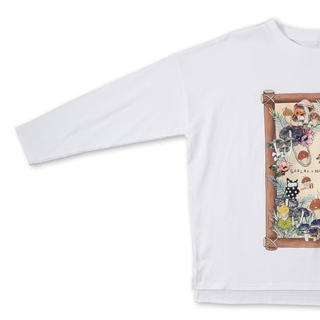 なめことラビル仲良しの森 ロングスリーブTシャツ（オフホワイト/ブラック/グリーン）