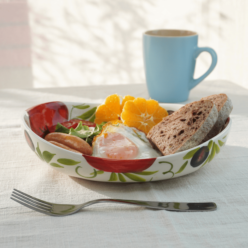 イタリア製バッサーノ 陶器【トマトとオリーブ柄ボウル・浅鉢