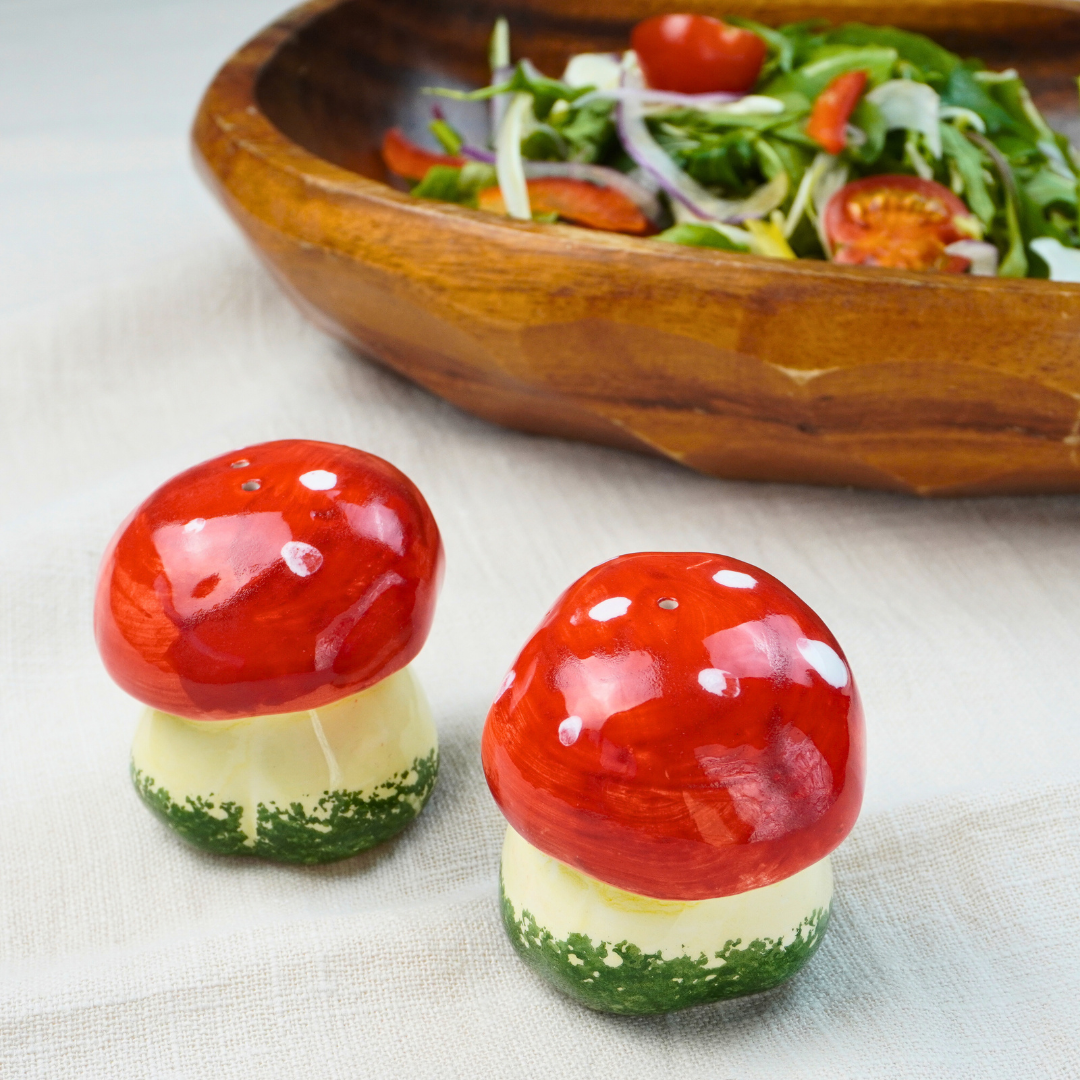 イタリア製・手作り陶器【赤いきのこのソルト＆ペッパー入れ】 | Pomod'oro