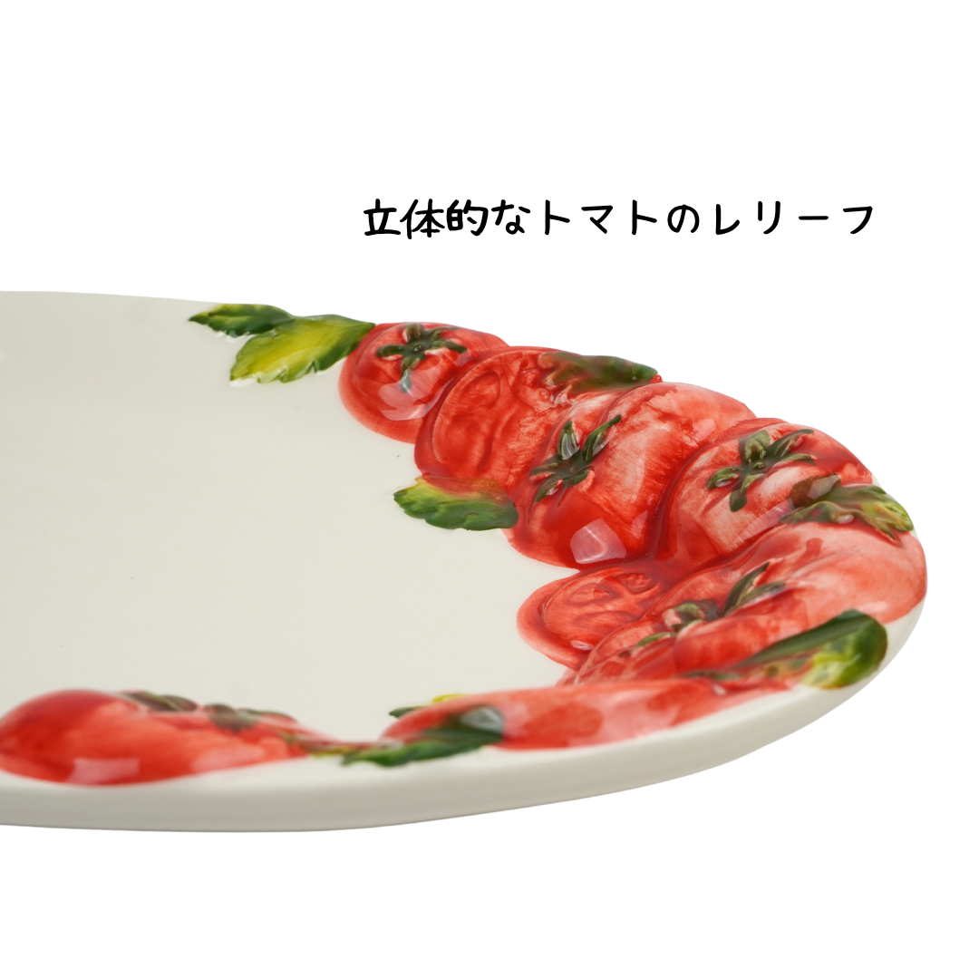 イタリア製バッサーノ陶器【トマト柄・オーバル皿31㎝】 | Pomod'oro
