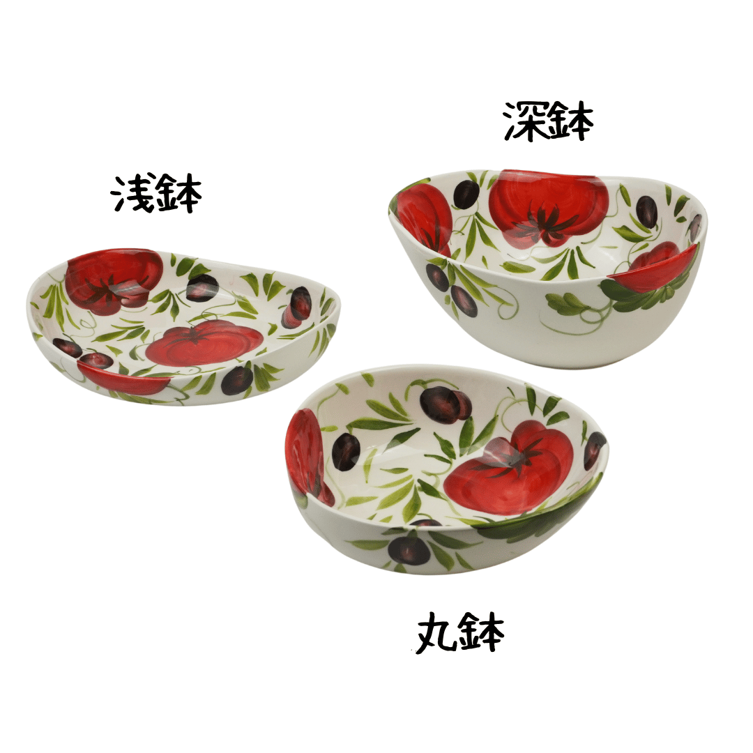 イタリア製バッサーノ陶器【トマトとオリーブ柄ボウル・深鉢】 | Pomod'oro