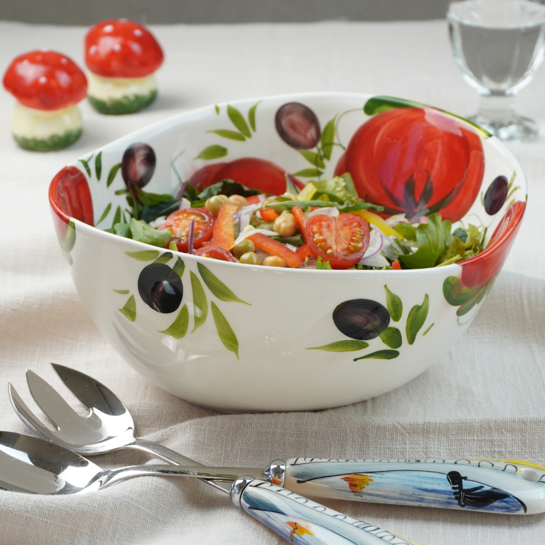 イタリア製バッサーノ陶器【トマトとオリーブ柄ボウル・深鉢】 | Pomod'oro