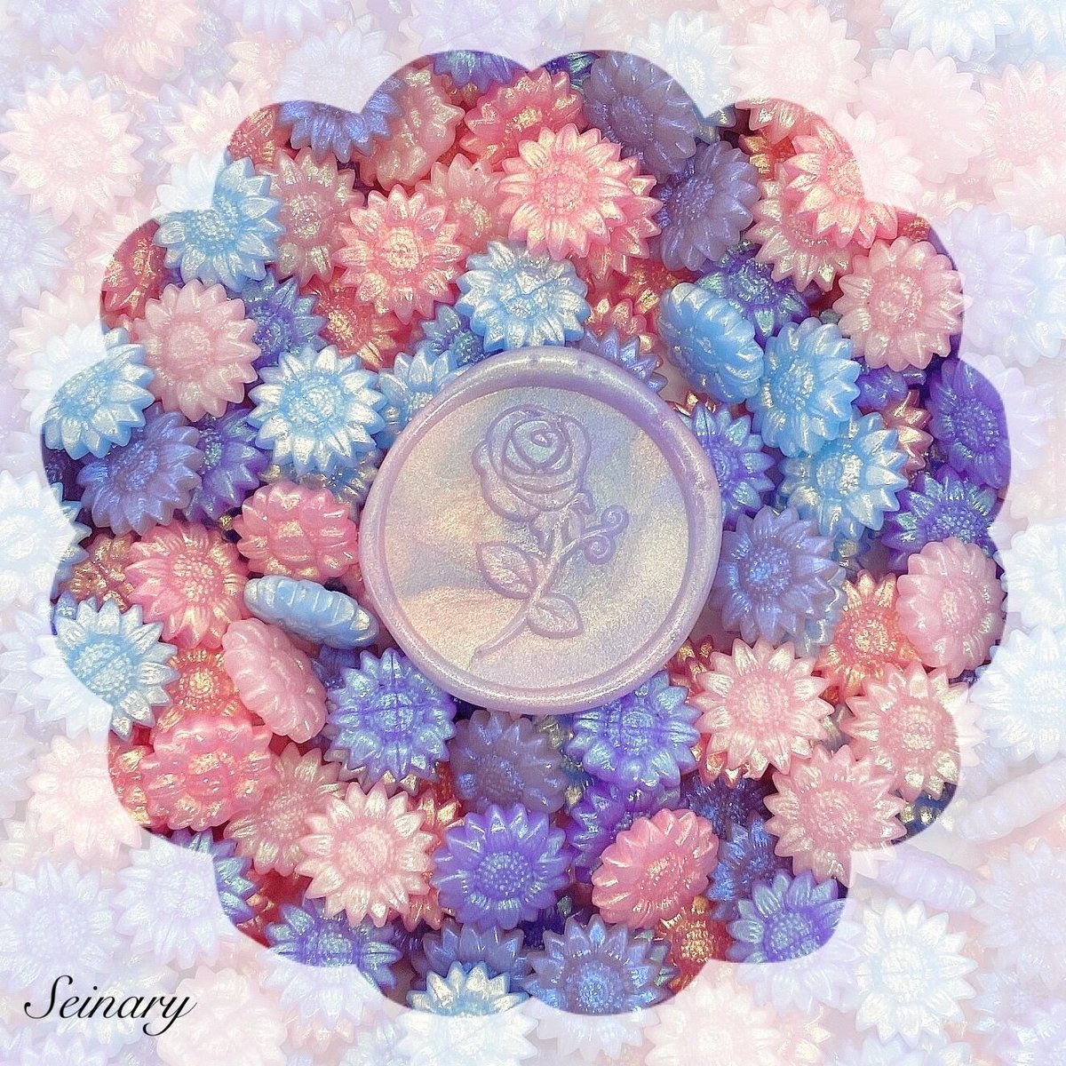 ★スタンプピンクフラワー×すもも★ ハンドメイド　リバーシブル　スタイ ☆スタンプピンクフラワー×すもも☆ ハンドメイド リバーシブル