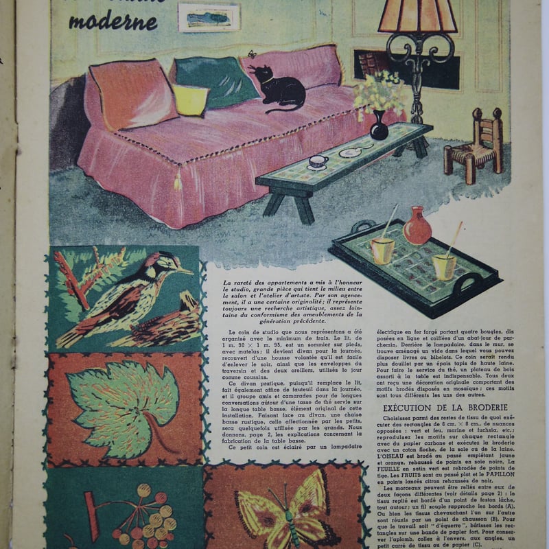 Mon Ouvrage112 1927年発行 フランスの手芸雑誌表紙☆額入り Mon