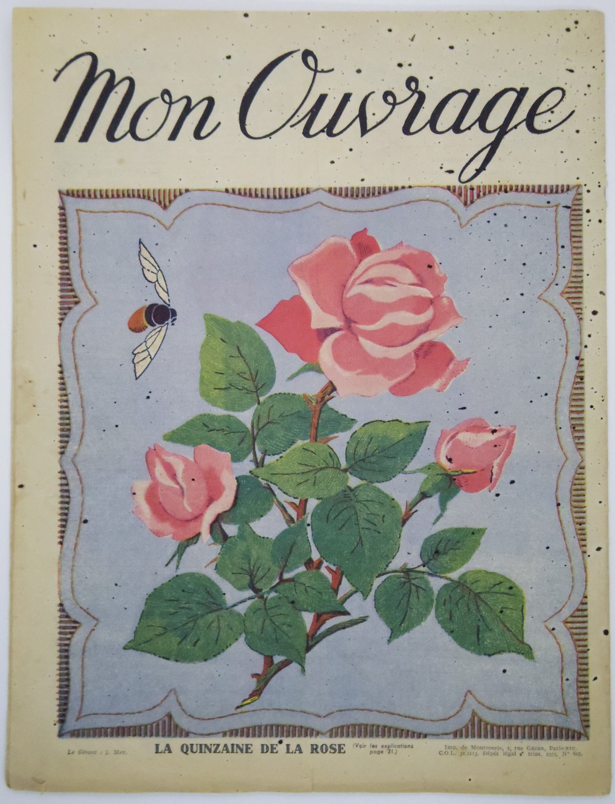 Mon Ouvrage112 1927年発行 フランスの手芸雑誌表紙☆額入り Mon