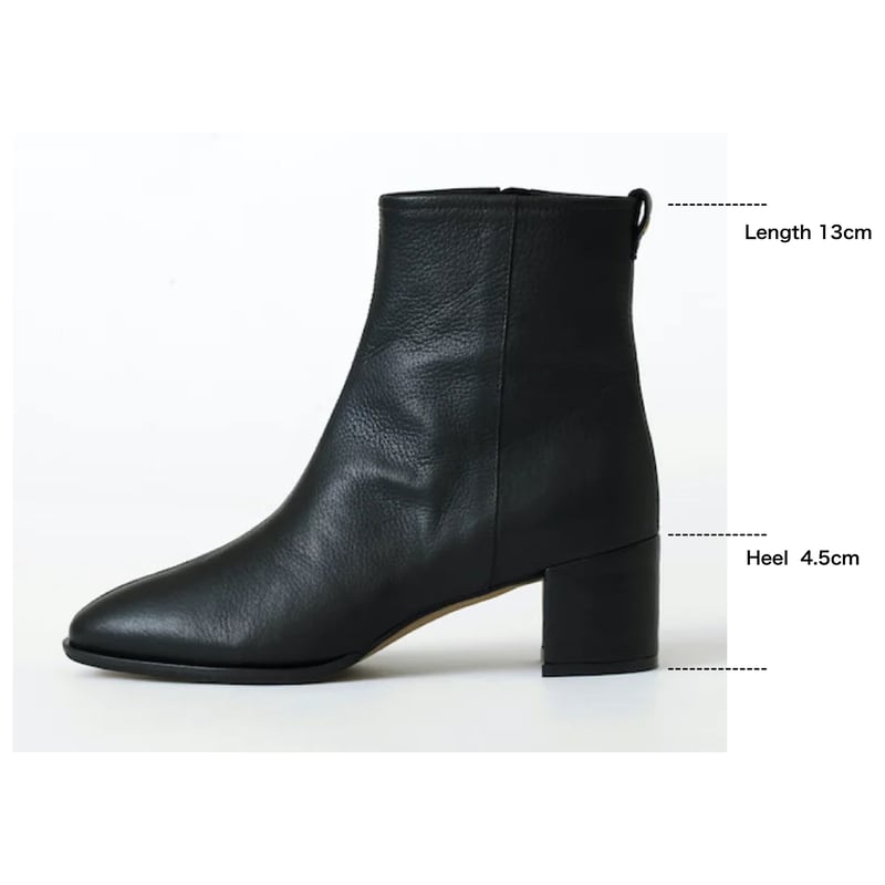 防水レザースクエアトゥショートブーツ/ブラックスムース | gr.