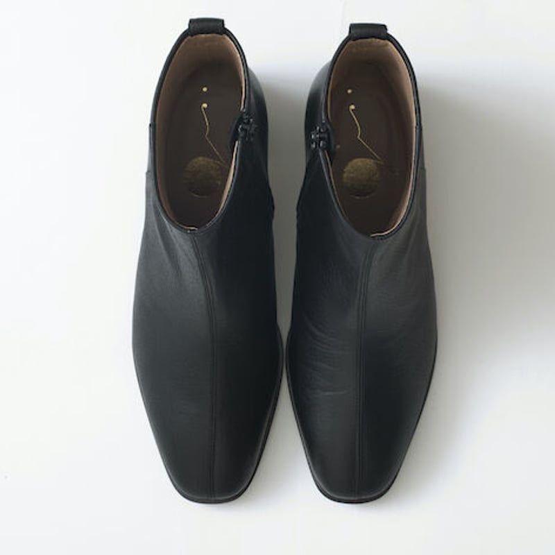 防水レザースクエアトゥショートブーツ/ブラックスムース | gr.