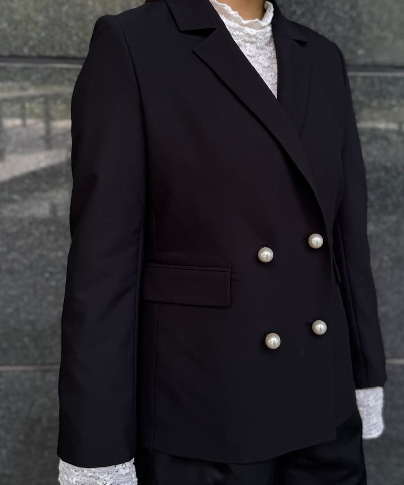 JANインゲボルグ　黒ジャケット パールチェーンリボン付き JANインゲボルグ 黒ジャケット パールチェーンリボン付き