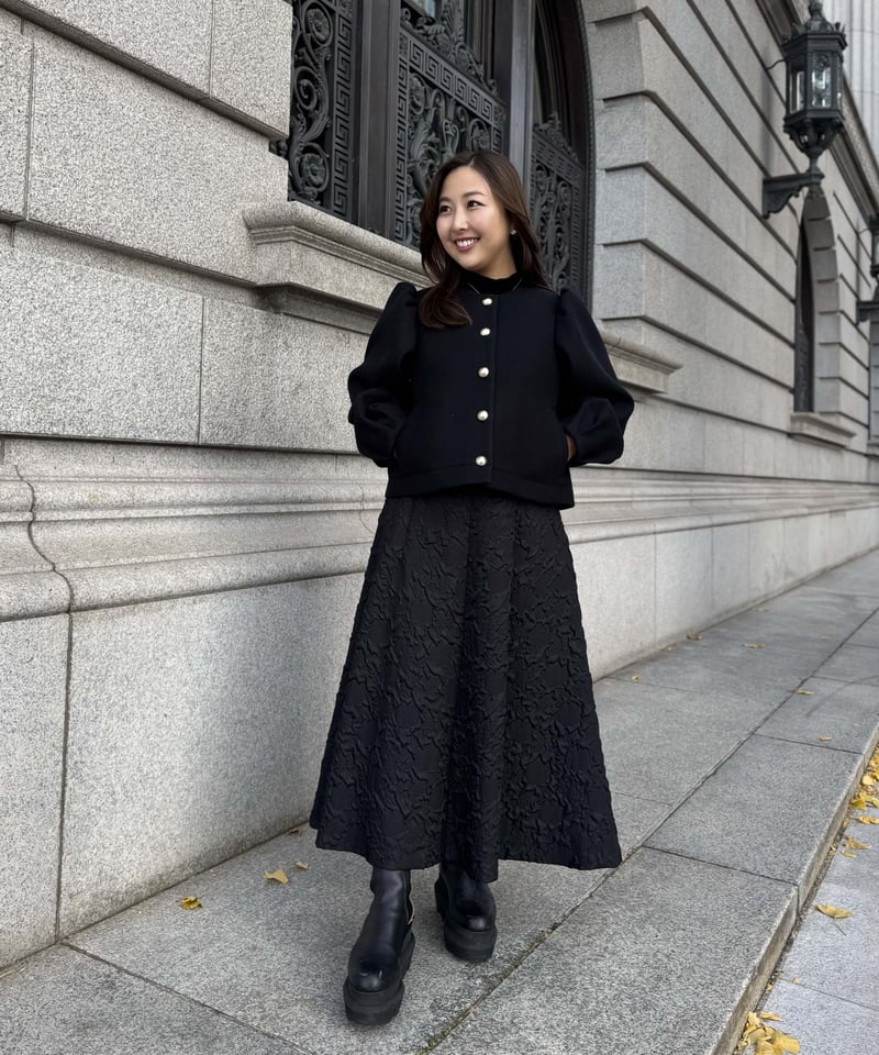 kitten サイドショートコート　ブラック ノーカラーボタンショートコート(ブラック) | Syell Raffiné