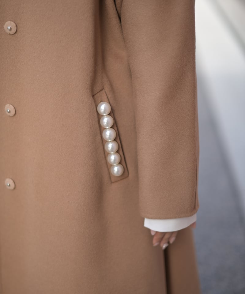 ノーカラーダブルフェイスコート-Perl付き-(キャメル) | Syell Raffiné