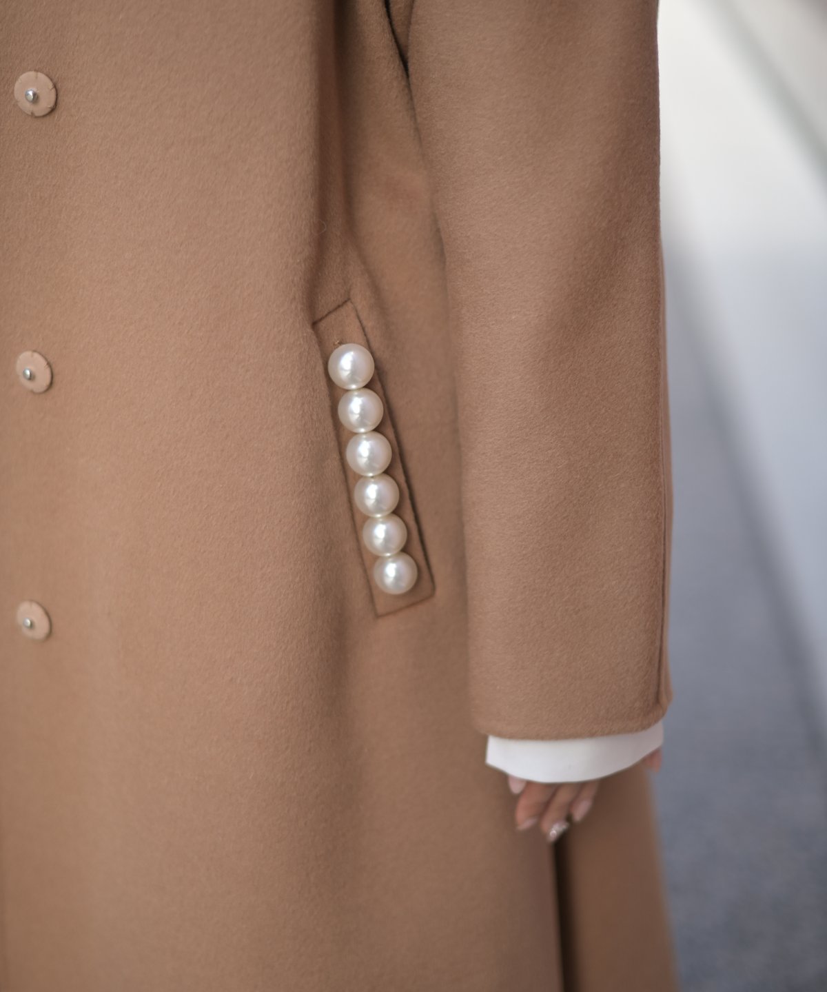 ノーカラーダブルフェイスコート-Perl付き-(キャメル) | Syell Raffiné