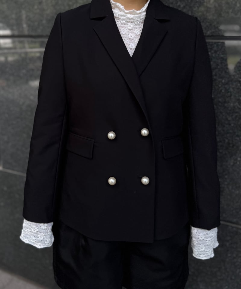 リボンデザインパールボタンジャケット　ブラック パールリボンジャケット(ブラック) | Syell Raffiné