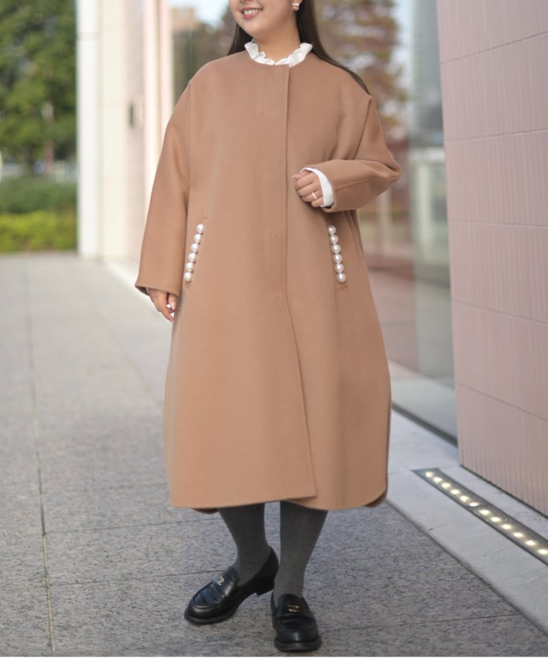 マルニ　キャメルノーカラーコート　美品　38 ノーカラーダブルフェイスコート-Perl付き-(キャメル) | Syell Raffiné
