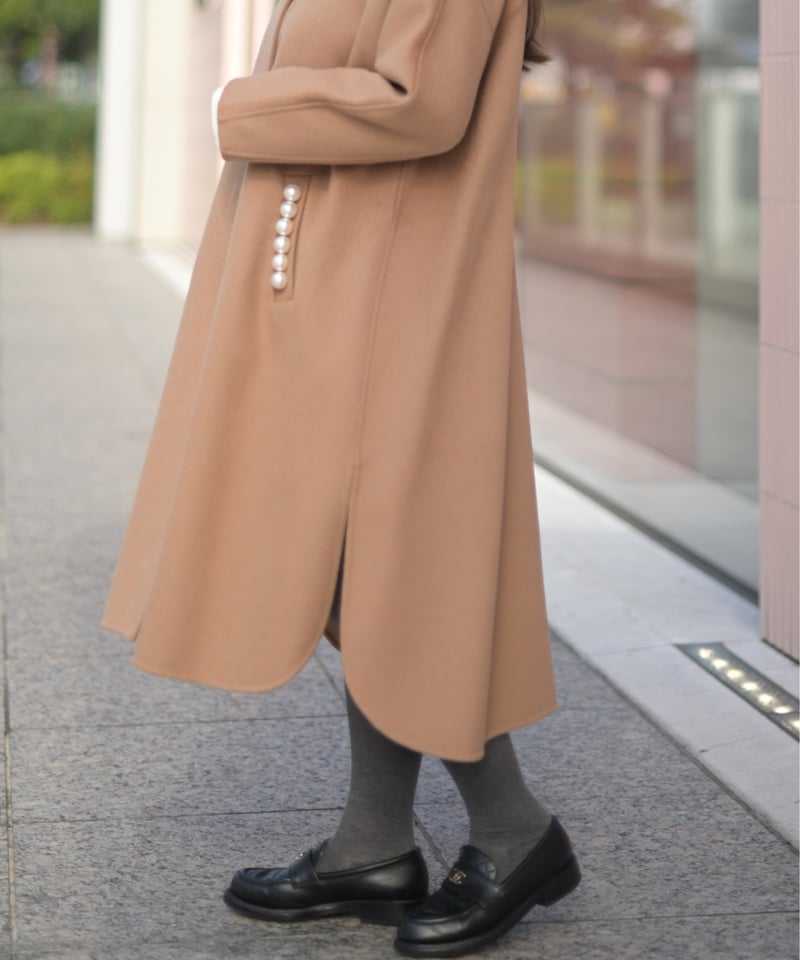ノーカラーダブルフェイスコート-Perl付き-(キャメル) | Syell Raffiné