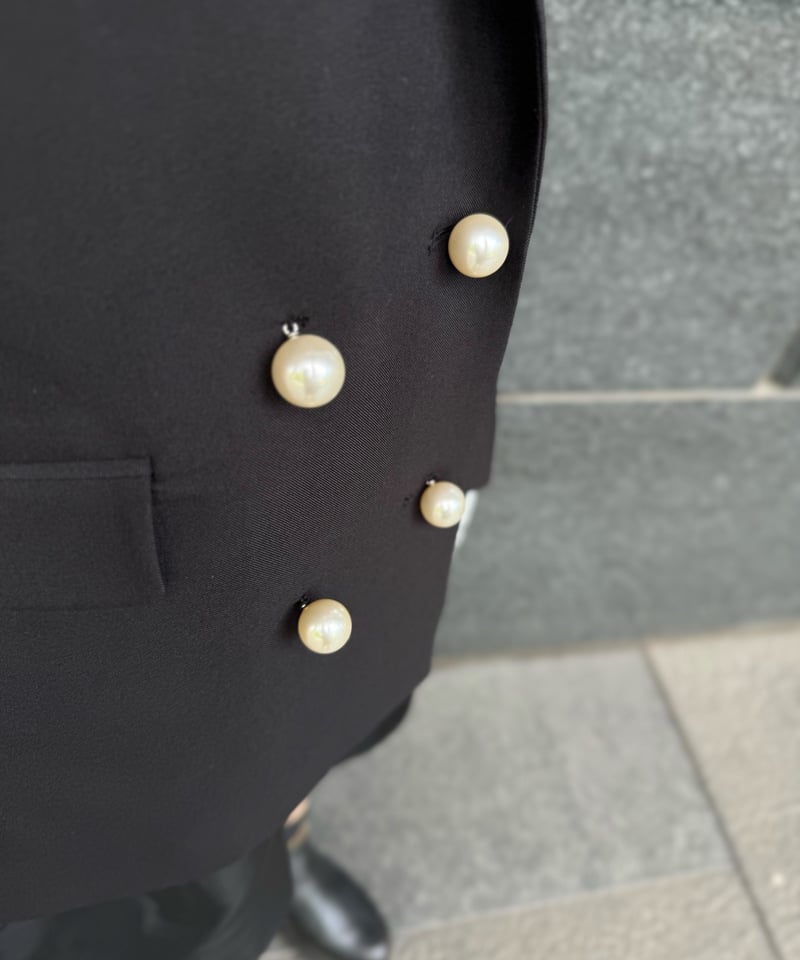 リボンデザインパールボタンジャケット　ブラック リボンデザインパールボタンジャケット ブラック
