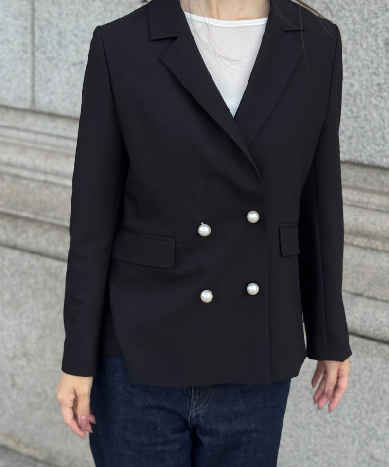 リボンデザインパールボタンジャケット　ブラック リボンデザインパールボタンジャケット ブラック 楽天市場