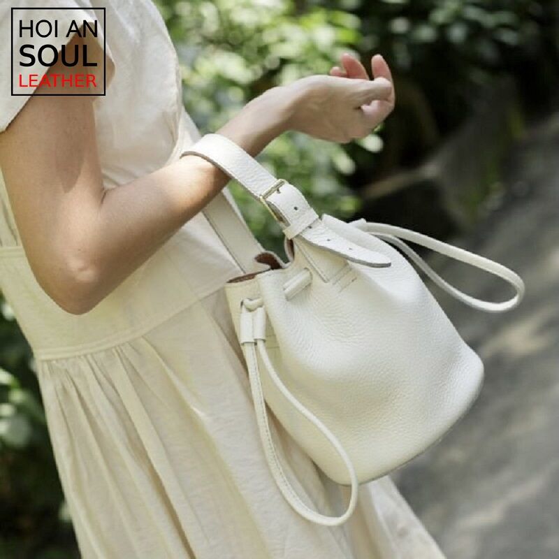 本革 バケットバッグ White Bucket Bag 巾着バッグ 3way ショルダー ...