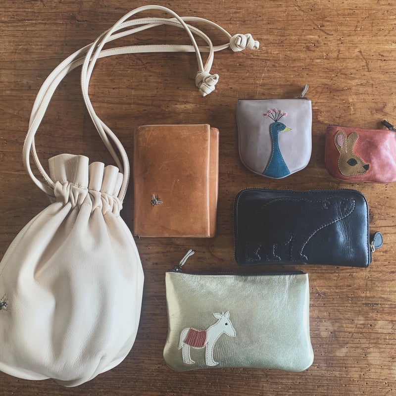 フラワーまん様　ディアスキン巾着　黒 Sunku DEER POUCH サンク ディアスキン（鹿革） ポーチ 巾着 [SK