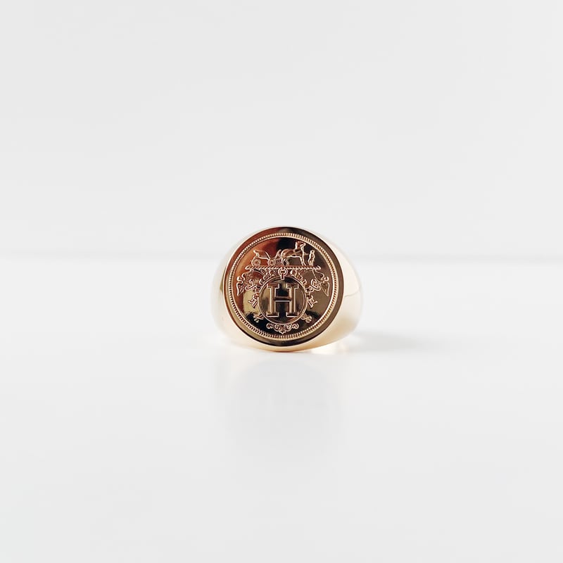 SOLD】HERMES 18K Ex-Libris Ring | Nice&Smooth SOLD】HERMES 18K Ex-Libris Ring | Nice&Smooth