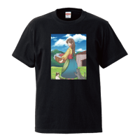 ねこと少女と草原Tシャツ