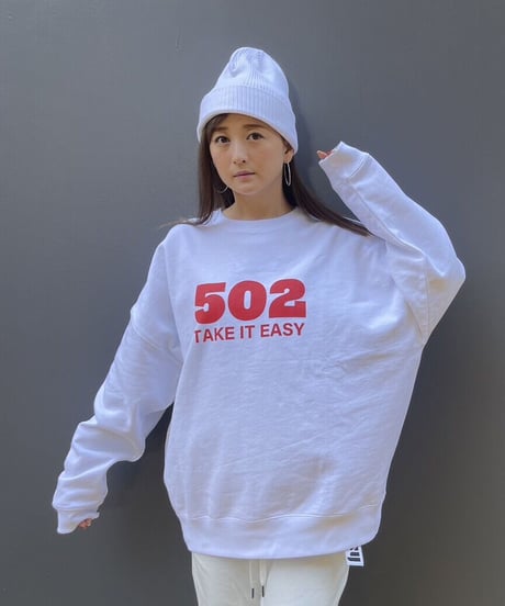 #080　502EASY CAMPUSスエット　WHITE X RED