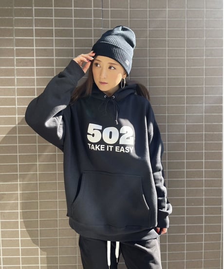 #081　502EASY CAMPUSフーディ　BLACK X WHITE