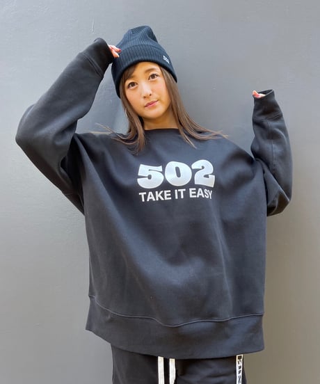 #080　502EASY CAMPUSスエット　BLACKxWHITE