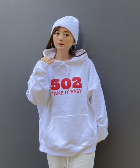 #081　502EASY CAMPUSフーディ　WHITE X RED