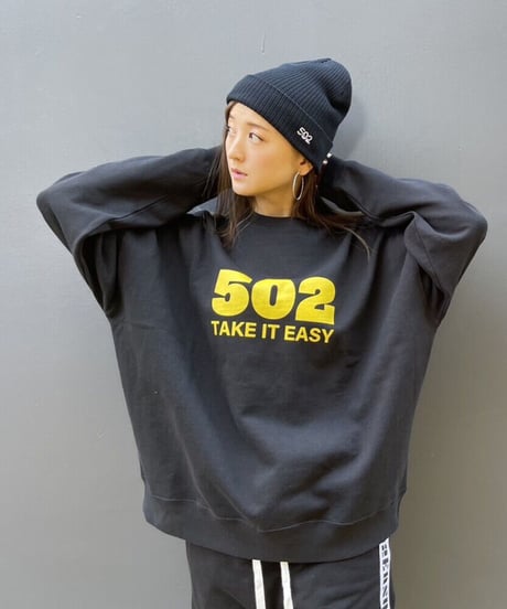 #080　502EASY CAMPUSスエット　BLACKxYELLOW