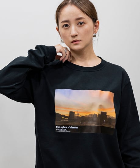 #067　彩空フロントプリントロングTシャツ　BLACK