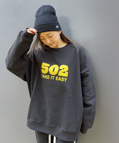 #080　502EASY CAMPUSスエット　BLACKxYELLOW