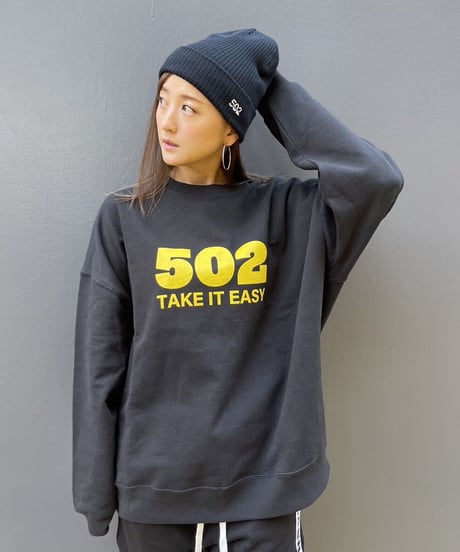 #080　502EASY CAMPUSスエット　BLACKxYELLOW