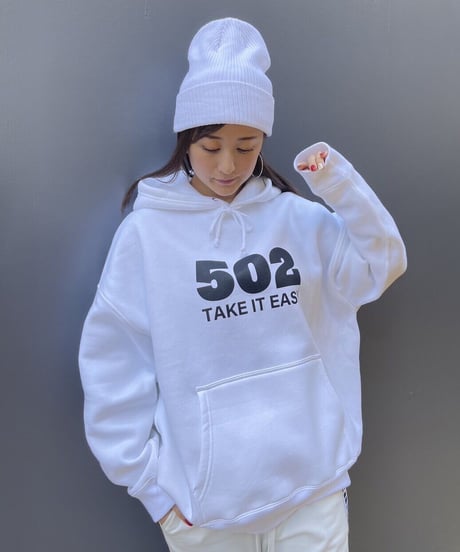 #081　502EASY CAMPUSフーディ　WHITE X BLACK