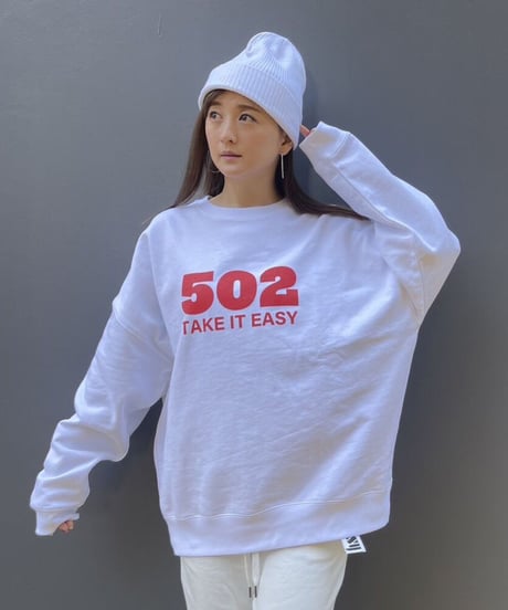 #080　502EASY CAMPUSスエット　WHITE X RED