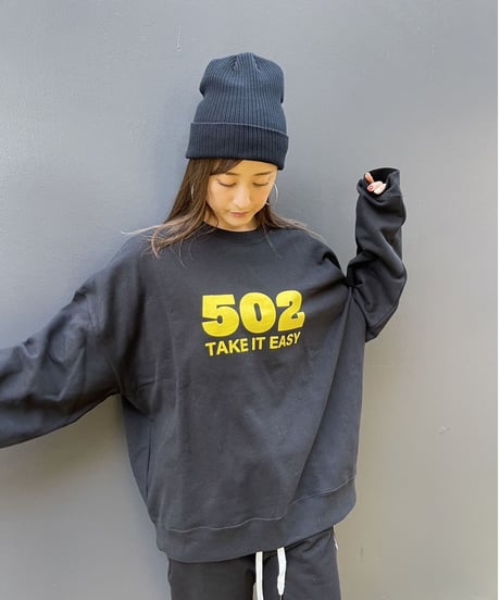 #080　502EASY CAMPUSスエット　BLACKxYELLOW