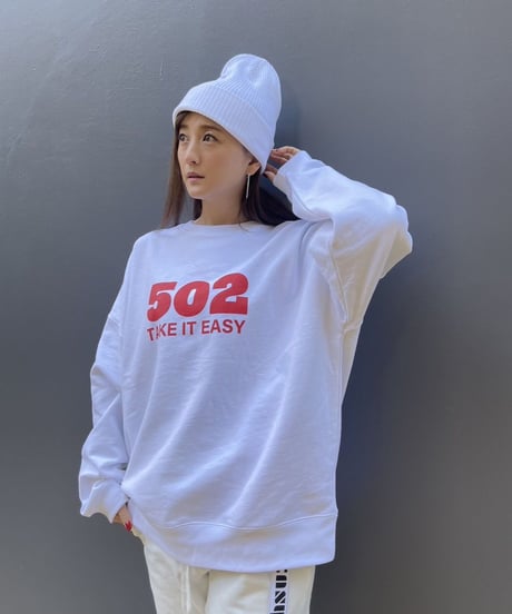#080　502EASY CAMPUSスエット　WHITE X RED