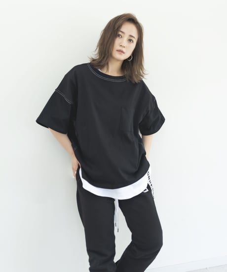 #005　ポケット付きステッチT (Black)