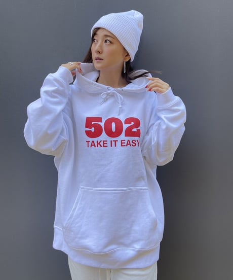 #081　502EASY CAMPUSフーディ　WHITE X RED