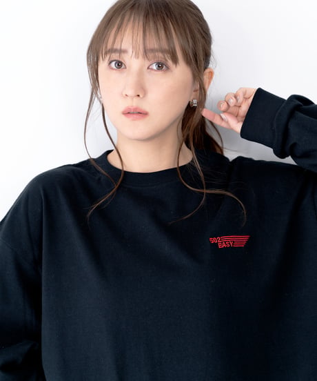 #137　 502EASYﾌﾗｯｸﾞ刺繍ﾛﾝｸﾞT-ｼｬﾂ　BLACK