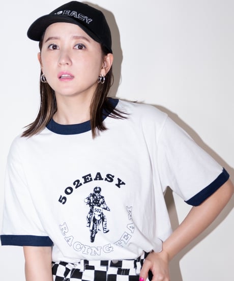 #045　502EASY RACING TEAM T‐シャツ  WHITExNAVY