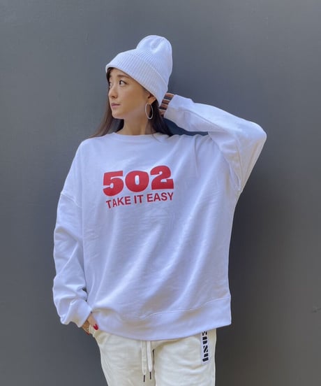 #080　502EASY CAMPUSスエット　WHITE X RED